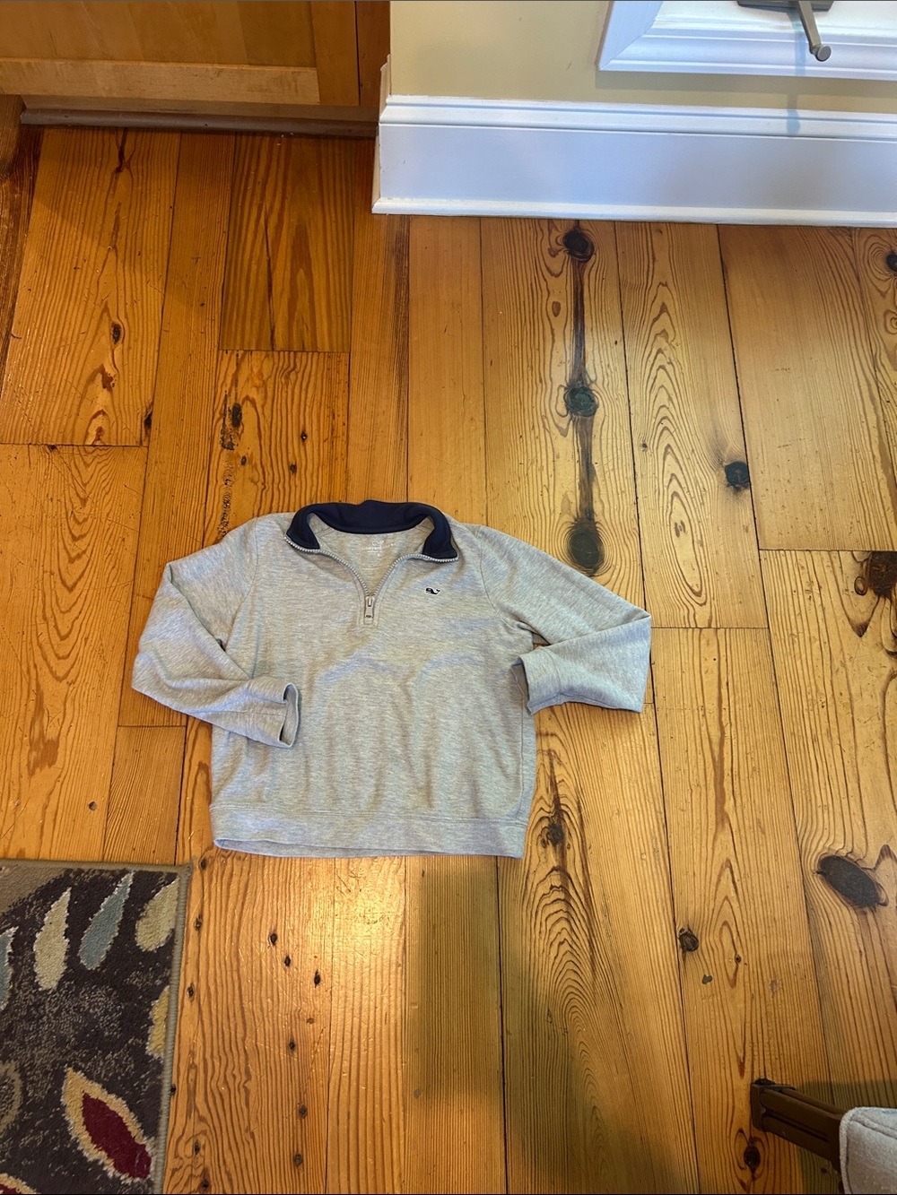Kids Vineyard Vines Light Gray Quarter-Zip Pullover with Navy Trim